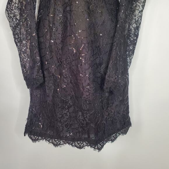 Bardot Aurora Sequin Lace Mini Dress Black Long Sleeve Party Dress Size 8 Large - Picture 6 of 11